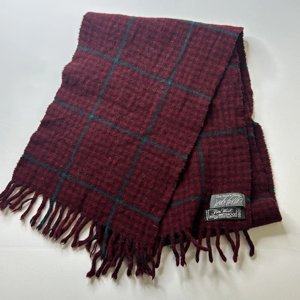 Vintage The Man's Shop Lord & Taylor Plaid 100% Lambs Wool Scarf Multicolor 70s